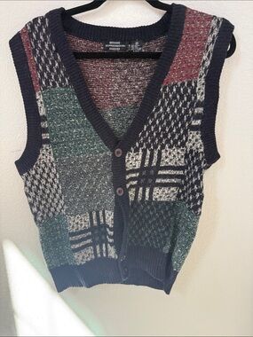 Expressions Vintage Patchwork Sweater Vest **Missing 1 button*** Size M